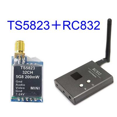 FPV 5.8Ghz 32CH 200mW Mini Wireless AV Transmitter+ Recevier Module TS5823(TX)+RC832(RX)