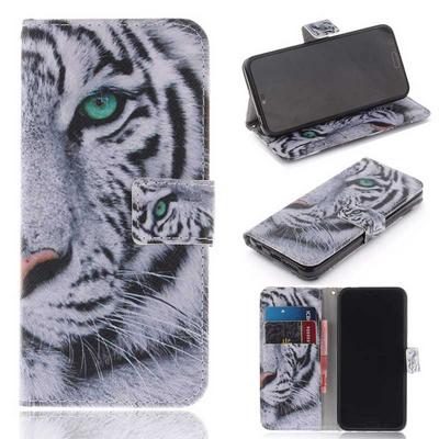 2nd Colored Painting Side Flip PU Leather + Soft TPU with Card Slots and Stand Wallet Protective Case for Huawei Honor 10 - Tiger