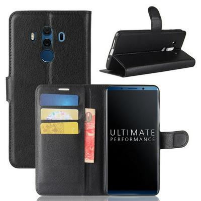 PU Leather + Soft TPU Card Holder with Stand Support Wallet and Magnetic Buckle Case for Huawei Mate 10 Pro - Black