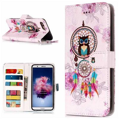 Varnish Relief Pattern Shockproof PU Leather + Soft TPU Card Slots with Picture Frame Magnetic Buckle and Stand Wallet Protective Case for Huawei P Smart / Enjoy 7S - Wind Chime
