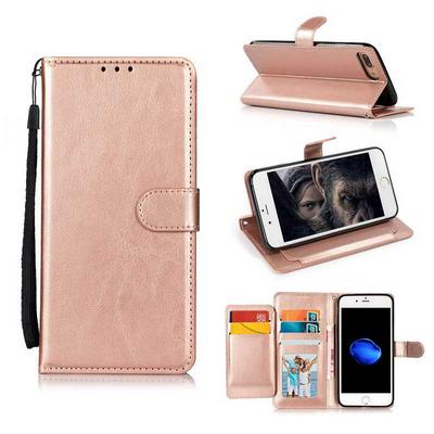 Wrist Strap PU Leather + Soft TPU 5 Card Holder with Picture Frame Stand Support Wallet and Magnetic Buckle Case for iPhone 7 / 8 - Rose Gold