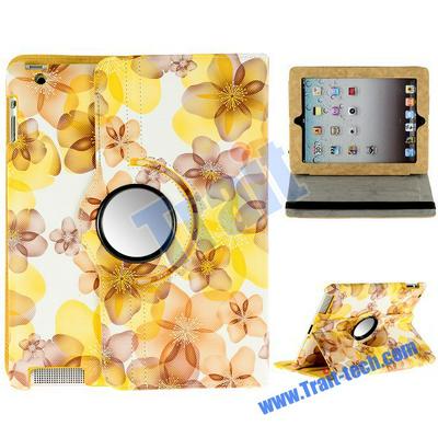 360 Degree Rotation Flowers Stand Leather case for iPad 2/New iPad/iPad 4 (Yellow+LightBrown)