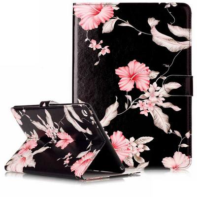 Colored Painting Wallet Stand Support Card Holder Slots PU Leather + TPU Back Cover Case for iPad Air 2 iPad 6 - Flowers