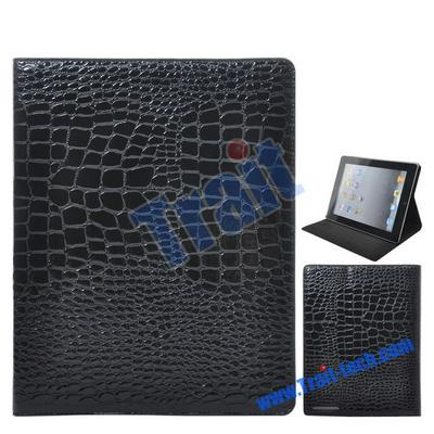 Luxurious Leather Flip Animal Skin Grain Protective Case Cover for iPad 2 (Black)