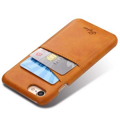 Suteni Calf Pattern with Two Card Slots Leather Coated Hard PC Back Cover Protective Phone Case for iPhone 7 / 8 - Khaki