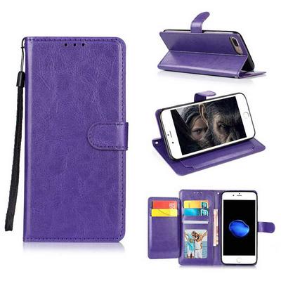 Wrist Strap PU Leather + Soft TPU 5 Card Holder with Picture Frame Stand Support Wallet and Magnetic Buckle Case for iPhone 7 / 8 - Purple