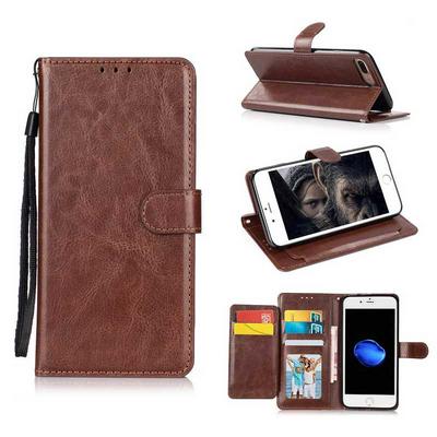 Wrist Strap PU Leather + Soft TPU 5 Card Holder with Picture Frame Stand Support Wallet and Magnetic Buckle Case for iPhone 7 / 8 - Brown