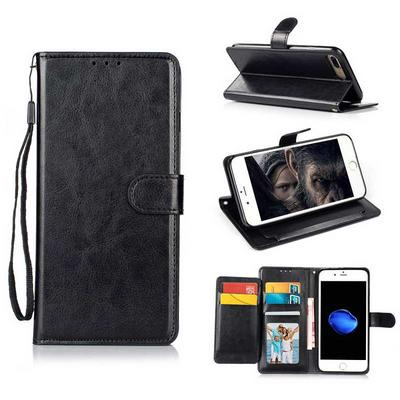 Wrist Strap PU Leather + Soft TPU 5 Card Holder with Picture Frame Stand Support Wallet and Magnetic Buckle Case for iPhone 7 / 8 - Black