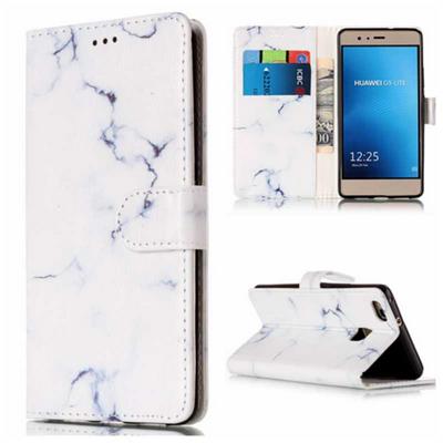 Colored Painting TPU + PU Leather Case with Wallet Style Magnetic Flip Card Holder Slot Wrist Srap for Huawei Ascend P9 Lite - White