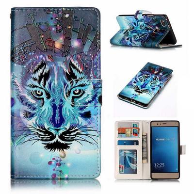 Wallet Style PU Leather + Soft TPU Card Holder with Stand and Magnetic Buckle Case for Huawei Ascend P9 Lite / G9 Lite - Tiger