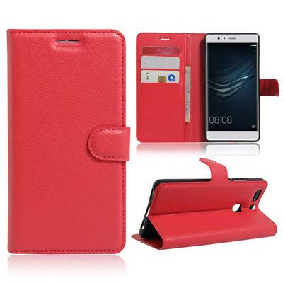 Lichee Pattern Wallet Magnetic Flip TPU+ PU Leather Case for HuaWei Ascend P9 Plus - Red