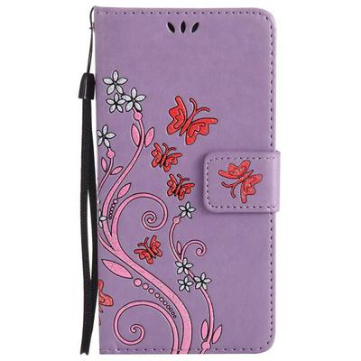 Embossed Butterflies Pattern Glitter Powder Side Flip PU Leather + Soft TPU Hand Rope with Card Slots and Magnetic Buckle Wallet Protective Case for Huawei Ascend P9 Lite / G9 Lite - Purple