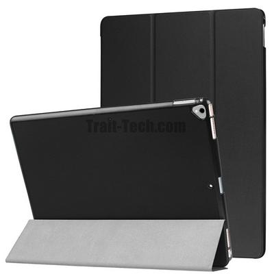 Tri-Fold Foldable Solid Color Side Flip PU Leather + Hard PC with Stand Case for iPad Pro 12.9 Inch 2015 & 2017 - Black