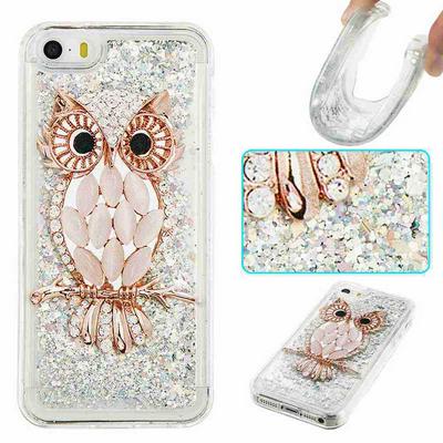 New Quicksand Bling Style Soft TPU Back Cover Case for iPhone SE / 5 / 5S - Owl