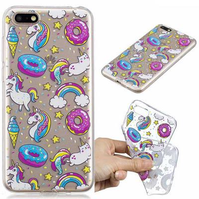 Anti-Scratch High Transparent Soft TPU Back Cover Protective Case for Huawei Y5 (2018) / Y5 Prime (2018) - Donuts Unicorns