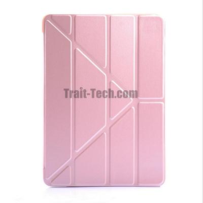 Solid Color Trid-fold + Deformation Viewing Stand PU Leather + Silicone Protective Cover Case for iPad 9.7 / iPad 9.7 (2017) / iPad 2017 - Rose Gold