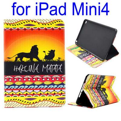 Upscal Wallet Style Side Flip Stand TPU+ PU Leather Case for iPad Mini 4 - Lion& HAKUNA MATATA