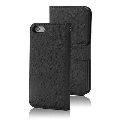 Cross Pattern Dividable-Body PU Leather + Hard PC Card Holder with Strap and Magnetic Buckle Case for iPhone SE / 5 / 5S - Black