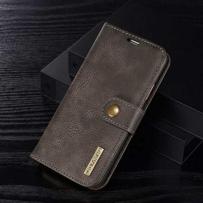 DG.MING Side Flip Double Folded Magnetic Detachable Leather Coated Hard PC + Genuine Leather Card Slots with Buckle and Stand Case for iPhone X - Grey