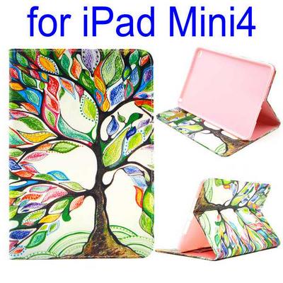 Upscal Wallet Style Side Flip Stand TPU+ PU Leather Case for iPad Mini 4 - Painting Tree
