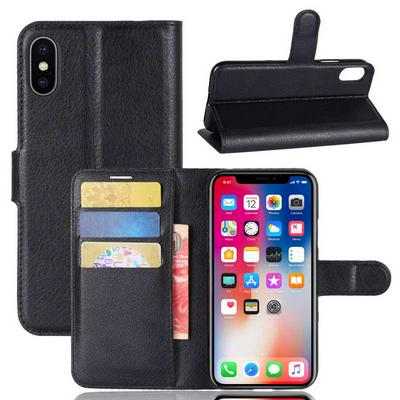 PU Leather + Soft TPU Card Holder with Adjustable Stand Support Wallet and Magnetic Buckle Case for iPhone X - Black