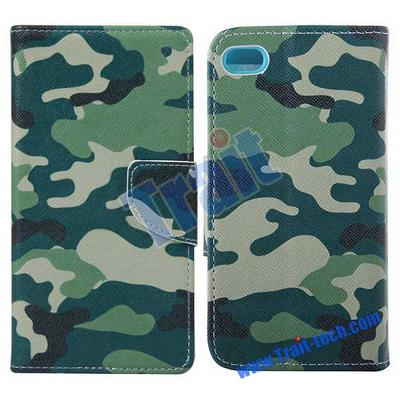 Cross Pattern Wallet Style Magnetic Flip Stand TPU+ PU Leather Case for iPhone 5S 5  - Camouflage
