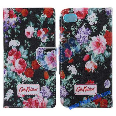 Cross Pattern Wallet Style Magnetic Flip Stand TPU+ PU Leather Case for iPhone 5S 5  - Red Flowers 