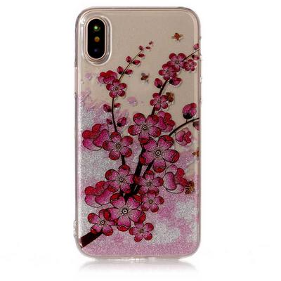 Colored Painting Transparent Soft TPU Back Cover Case for iPhone X / XS - Blossom