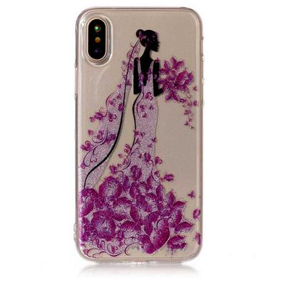 Colored Painting Transparent Soft TPU Back Cover Case for iPhone X / XS - Blossom Wedding