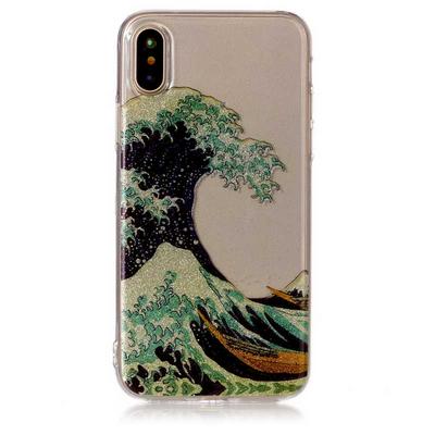 Colored Painting Transparent Soft TPU Back Cover Case for iPhone X / XS - Wave