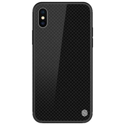 Nillkin Chessboard Pattern Soft TPU Frame + 2.5D Curved Anti-Explosion Tempered Glass Plaid Back Cover Case for iPhone X - Black