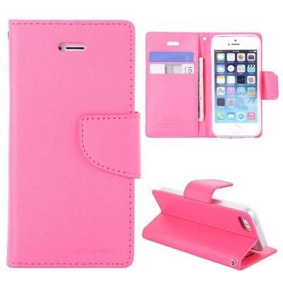 Mercury Bravo Diary Wallet Style Filp Card Slot Stand TPU+ PU Leather Case for iPhone SE/ 5 / 5s - Rose Red