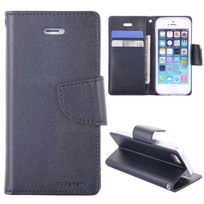 Mercury Bravo Diary Wallet Style Filp Card Slot Stand TPU+ PU Leather Case for iPhone SE/ 5 / 5s - Black