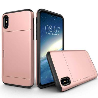 Anti-Scratch Hard PC + Soft TPU Hybrid with a Card Slot Back Cover Case for iPhone X - Rose Gold