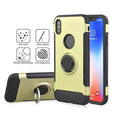 Angibabe Carbon Fiber Shockproof 2 in 1 Hard PC + Soft TPU with Magnetic Adsorption and 360° Rotatable Bracket Back Cover Protective Case for iPhone X - Gold