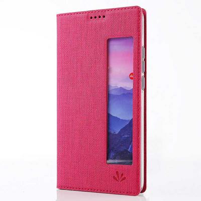 Vili Canvas Cross Pattern PU Leather + Soft TPU + Dmx with Stand and Call ID Window Protective Case for Huawei P20 Pro - Rose Red