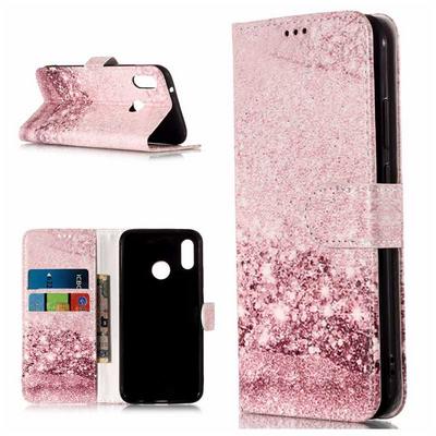 Painted Double-Sided Shockproof PU Leather + Soft TPU Card Slots with Magnetic Buckle and Stand Wallet Protective Case for Huawei P20 Lite / Nova 3e - Pink Shiny Pattern