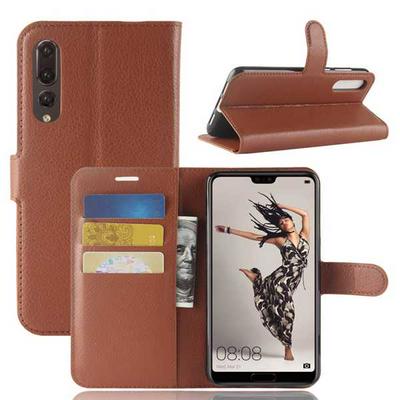 Litchi Pattern Wallet Stand Card Holder Slots PU Leather + TPU Protective Cover Case for Huawei P20 Pro / Plus - Brown 