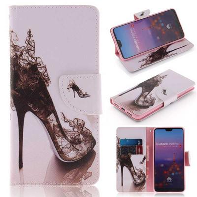 3th Colored Painting Side Flip PU Leather + Soft TPU with Card Slots and Stand Wallet Protective Case for Huawei P20 Pro - high heel