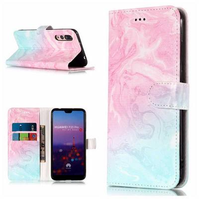 Painted Double-Sided Shockproof PU Leather + Soft TPU Card Slots with Magnetic Buckle and Stand Wallet Protective Case for Huawei P20 Pro - Pink & Blue Pattern