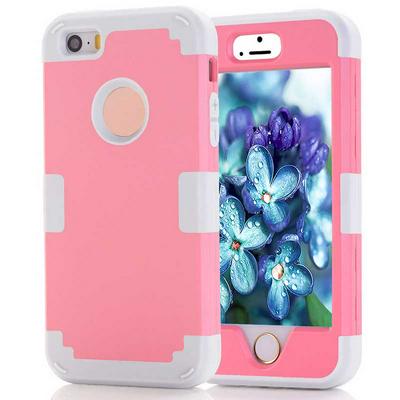 3 in 1 Detachable Dual-color Shockproof Hybrid Combo Silicone+ PC Hard Case for iPhone 5S 5 - Pink+ White