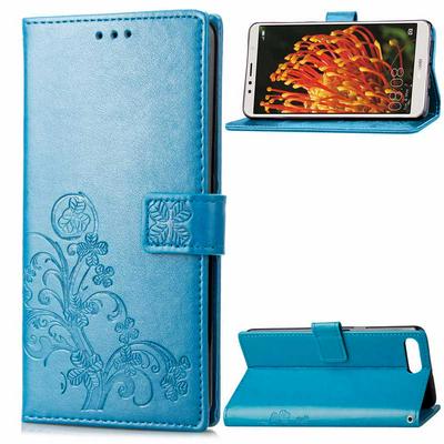 Embossed Lucky Four-Leaf Clover Pattern Side Flip PU Leather + Soft TPU Card Slot with Magnetic Buckle Wrist Strap and Stand Wallet Case for Huawei Y6(2018) / Honor 7A (No Fingerprint Sensor) - Blue