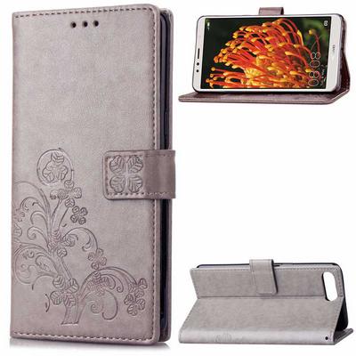 Embossed Lucky Four-Leaf Clover Pattern Side Flip PU Leather + Soft TPU Card Slot with Magnetic Buckle Wrist Strap and Stand Wallet Case for Huawei Y6(2018) / Honor 7A (No Fingerprint Sensor) - Grey