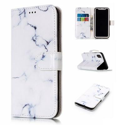 Color Painting Side Flip Card Slots with Magnetic Buckle and Stand PU Leather + Soft TPU Wallet Case for iPhone X - White Marble Pattern