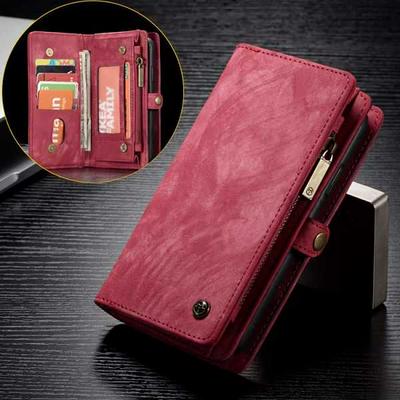 CaseMe Vintage Style 2 in 1 Split PU Leather + Detachable Leather Coated Hard PC with Multi-Slot and Magnetic Buckle Zipper Wallet Phone Case for Huawei P20 - Red