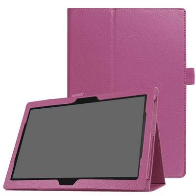 Litchi Pattern Solid Color Side Flip Two-Fold Foldable PU Leather with Stand and Pen Pouch Wallet Protective Case for Lenovo Tab 4 10 Plus - Purple