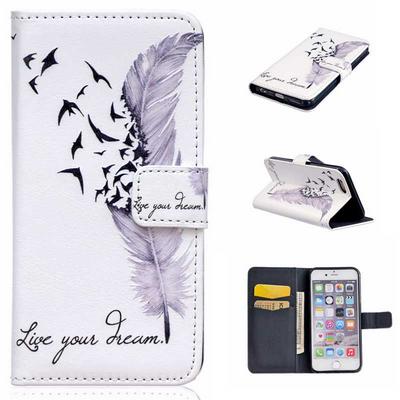 Colorful Painting Wallet Style Magnetic Flip Stand TPU+ PU Leather Case for iPhone 6 iPhone 6S - Feather and Birds