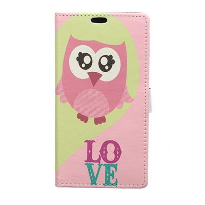 Color Painting Side Flip PU Lether + Soft TPU Card Slots with Stand and Magnetic Buckle Wallet Case for Sony Xperia XZ1 - Pink Owl