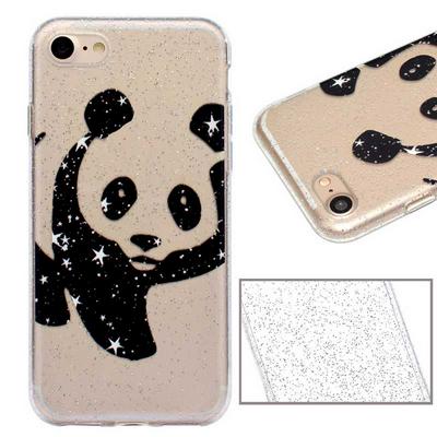 Colored Painting Soft Transparent with Glitter Powder TPU Back Cover Case for iPhone 7 / 8 - Panda