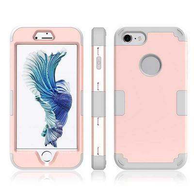 4.7 Inches 3 in 1 Detachable Hard PC + Soft Silicone Hybrid Back Cover Case for iPhone 7 - Pink + Grey